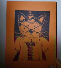 Image 1 of Angry Clown Cat A5 Linocut Print (Remake)