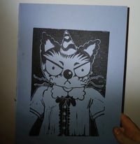 Image 2 of Angry Clown Cat A5 Linocut Print (Remake)