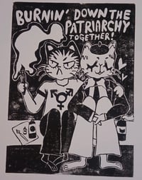 Burning Down the Patriarchy Together! II A4 Linocut Print  