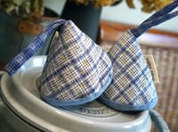 Image 2 of Pair of Vintage Fabric Cone-shaped Pot Holders Kitchen Accessories Cast Iron Caps
