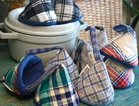 Image 1 of Pair of Vintage Fabric Cone-shaped Pot Holders Kitchen Accessories Cast Iron Caps