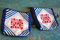 Image 1 of Hand-printed Double Happiness Fabric Mini Wallet Card and Coin Purse
