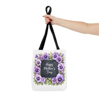 Image 2 of Mother's Day Floral Tote Bag — "Happy Mother's Day" Purple Pansy Gift Tote
