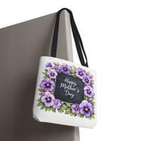 Image 3 of Mother's Day Floral Tote Bag — "Happy Mother's Day" Purple Pansy Gift Tote