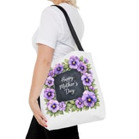 Image 4 of Mother's Day Floral Tote Bag — "Happy Mother's Day" Purple Pansy Gift Tote