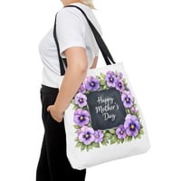 Image 6 of Mother's Day Floral Tote Bag — "Happy Mother's Day" Purple Pansy Gift Tote