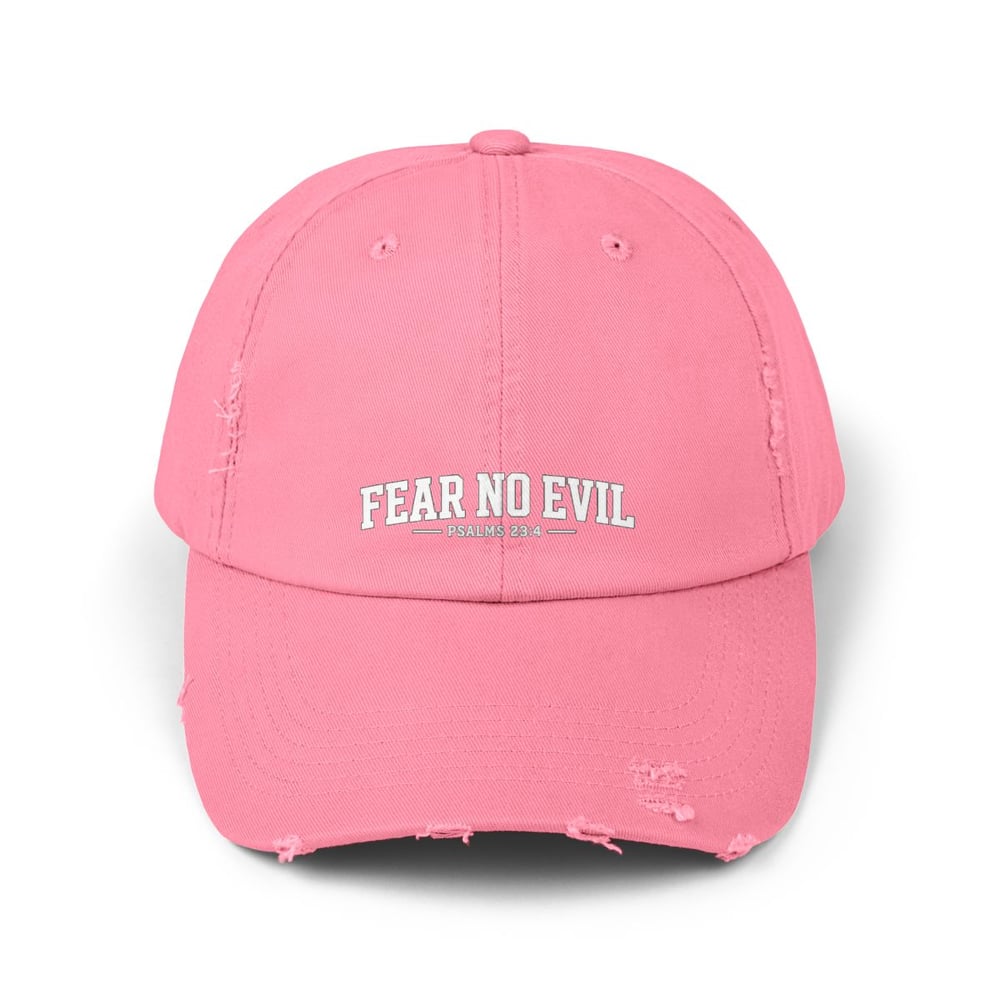 Image of Fear No Evil Distressed Cap - Embroidered Bible Verse Hat (Psalm 23)