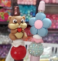 Image 1 of Flower & Chipmunk Focal Beaded Pens 