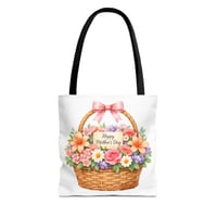 Image 1 of Mother's Day Floral Basket Tote Bag - "Happy Mother's Day" Gift Tote