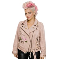 Image 1 of  Blush Pink Free People Custom Embellished Motto Jacket , 1of 1 , SZ Med. 100 % Cotton 