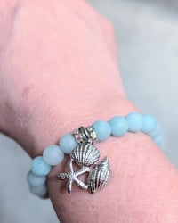 Image 1 of Aqua Agate Starfish Charm Bracelet – Handmade Cape Cod Gemstone Jewelry, Coastal Gift for Her