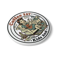 Image 3 of Ceramic Coaster — "Coffee 1st, Kids 2nd" Retro Mom Coffee Drink Coaster