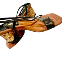 Image 3 of Franco Sarto Sandals Y2K Square Toe, 2'' bamboo block heel ,black leather straps w- buckle 