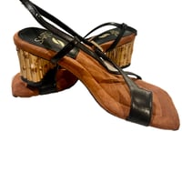Image 2 of Franco Sarto Sandals Y2K Square Toe, 2'' bamboo block heel ,black leather straps w- buckle 