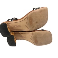 Image 6 of Franco Sarto Sandals Y2K Square Toe, 2'' bamboo block heel ,black leather straps w- buckle 