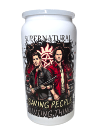 Image 1 of Saving People, Hunting Things Stainless Steel 16oz Can Cup with Lid