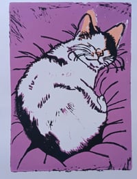 Image 1 of Diego the Cat A4 Linocut Print 