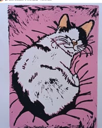 Image 2 of Diego the Cat A4 Linocut Print 