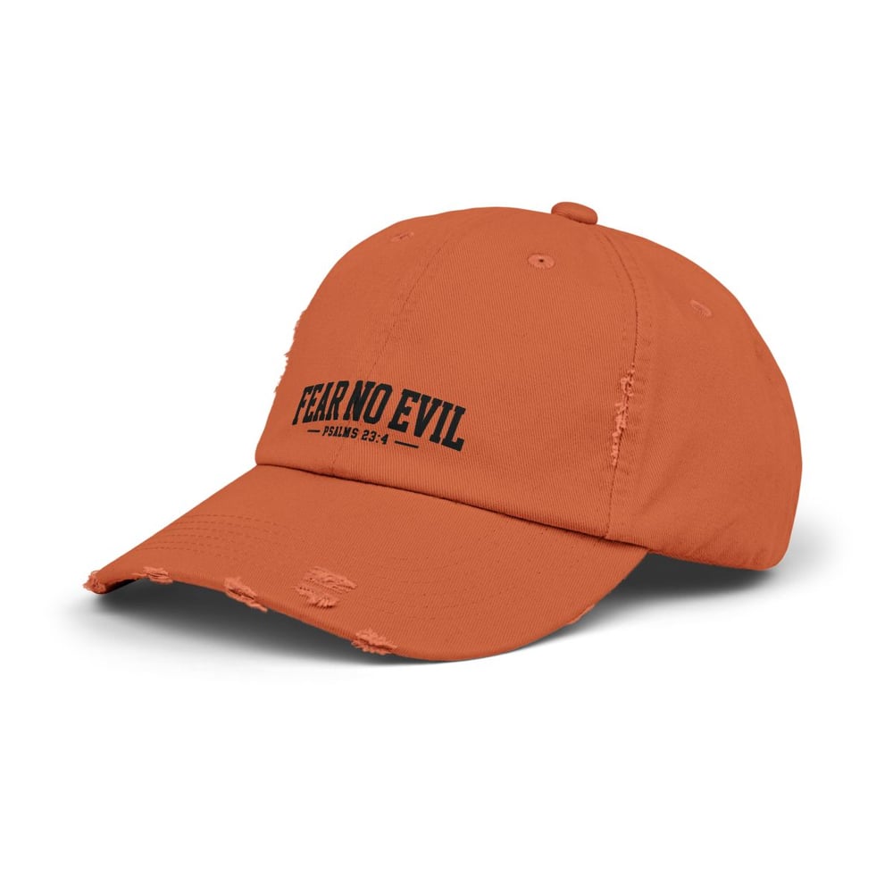 Image of Unisex Distressed Cap - Fear No Evil Scripture Hat