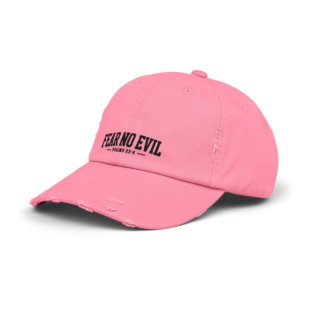 Image of Unisex Distressed Cap - Fear No Evil Scripture Hat