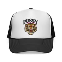 Image 1 of Trucker Cap — Retro Tiger Patch "PUSSY" Mesh Hat