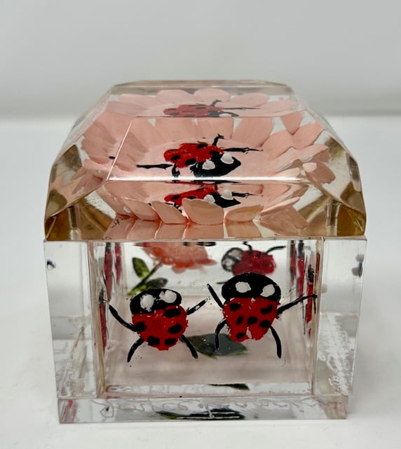 Jumbo Mini Lucite Box- Carved and Painted Ladybugs - Image 4 of 4