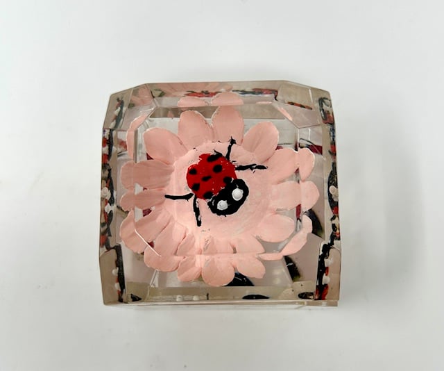Jumbo Mini Lucite Box- Carved and Painted Ladybugs - Image 2 of 4