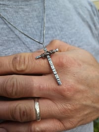 Image 2 of Ready to ship! Mens Necklace!  - Sterling Silver oxidised Cross with added wrapped copper wire 