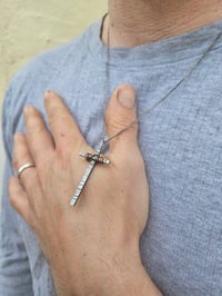 Image 6 of Ready to ship! Mens Necklace!  - Sterling Silver oxidised Cross with added wrapped copper wire 
