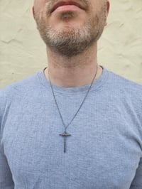 Image 5 of Ready to ship! Mens Necklace!  - Sterling Silver oxidised Cross with added wrapped copper wire 