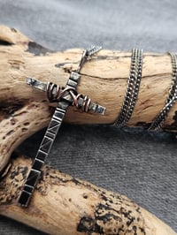 Image 8 of Ready to ship! Mens Necklace!  - Sterling Silver oxidised Cross with added wrapped copper wire 