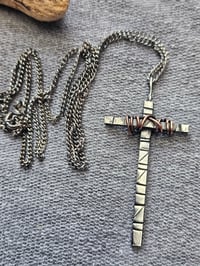 Image 4 of Ready to ship! Mens Necklace!  - Sterling Silver oxidised Cross with added wrapped copper wire 