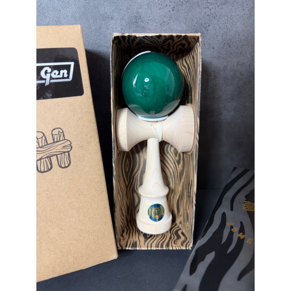Image of Sweets HOMEGROWN X MUGEN - EMERALD Kendama - Ultra Rare 10/10 MINT w/ Inserts!