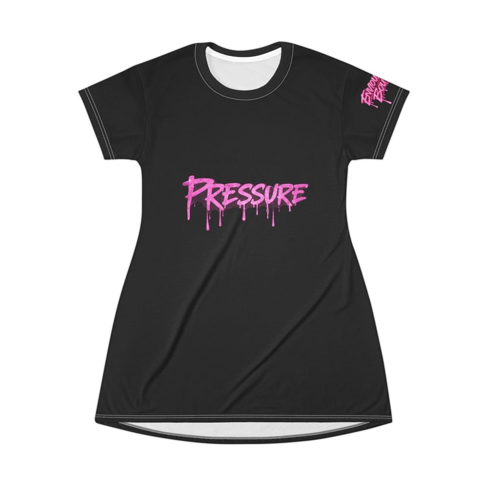 Image of Pressure Makes Diamonds T-Shirt Dress — Black AOP Graphic Dress