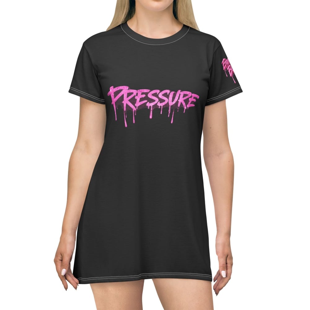 Image of Pressure Makes Diamonds T-Shirt Dress — Black AOP Graphic Dress