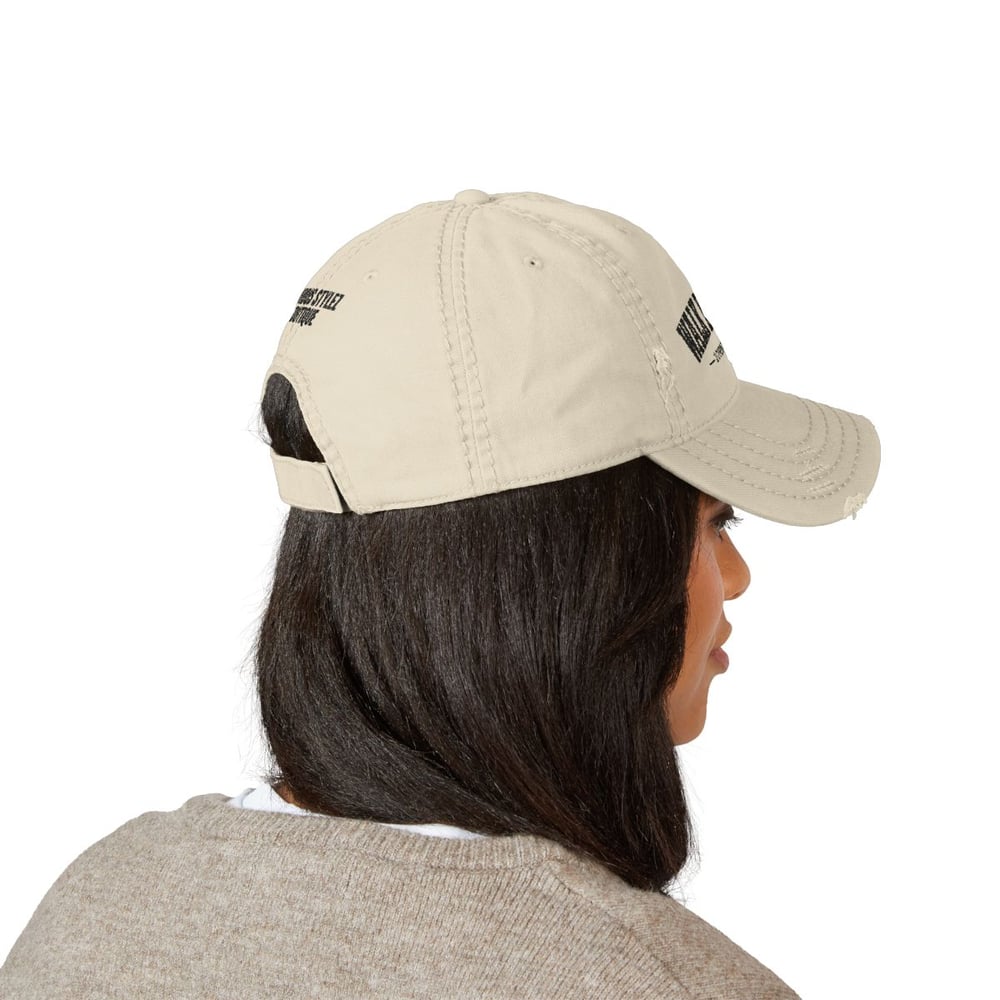 Image of Unisex Walk By Faith Embroidered Distressed Dad Hat – Christian Baseball Cap (2 Corinthians 5:7)