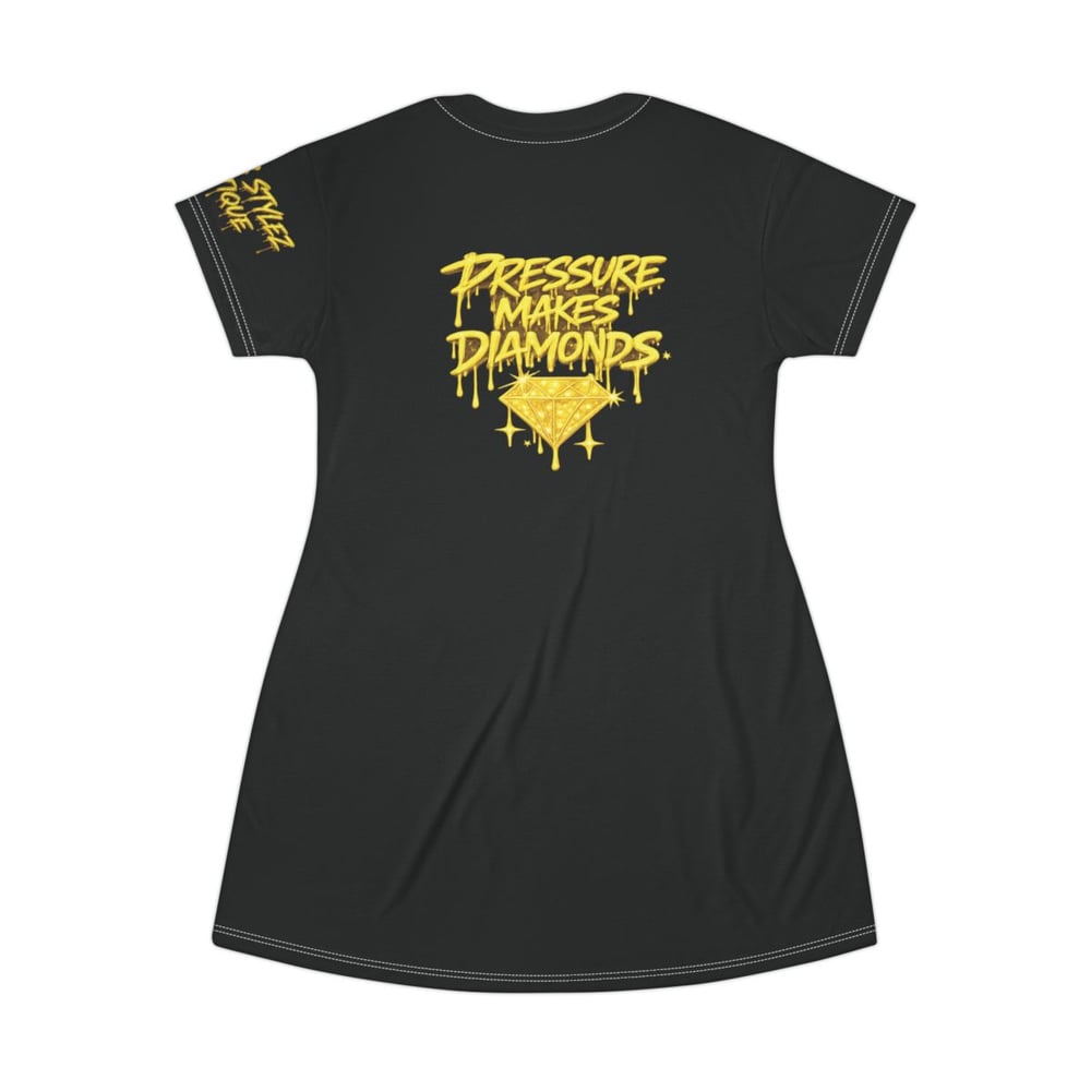 Image of Pressure Makes Diamonds T‑Shirt Dress — Streetwear Graphic Dress with Drip Logo-7ef2f3c9