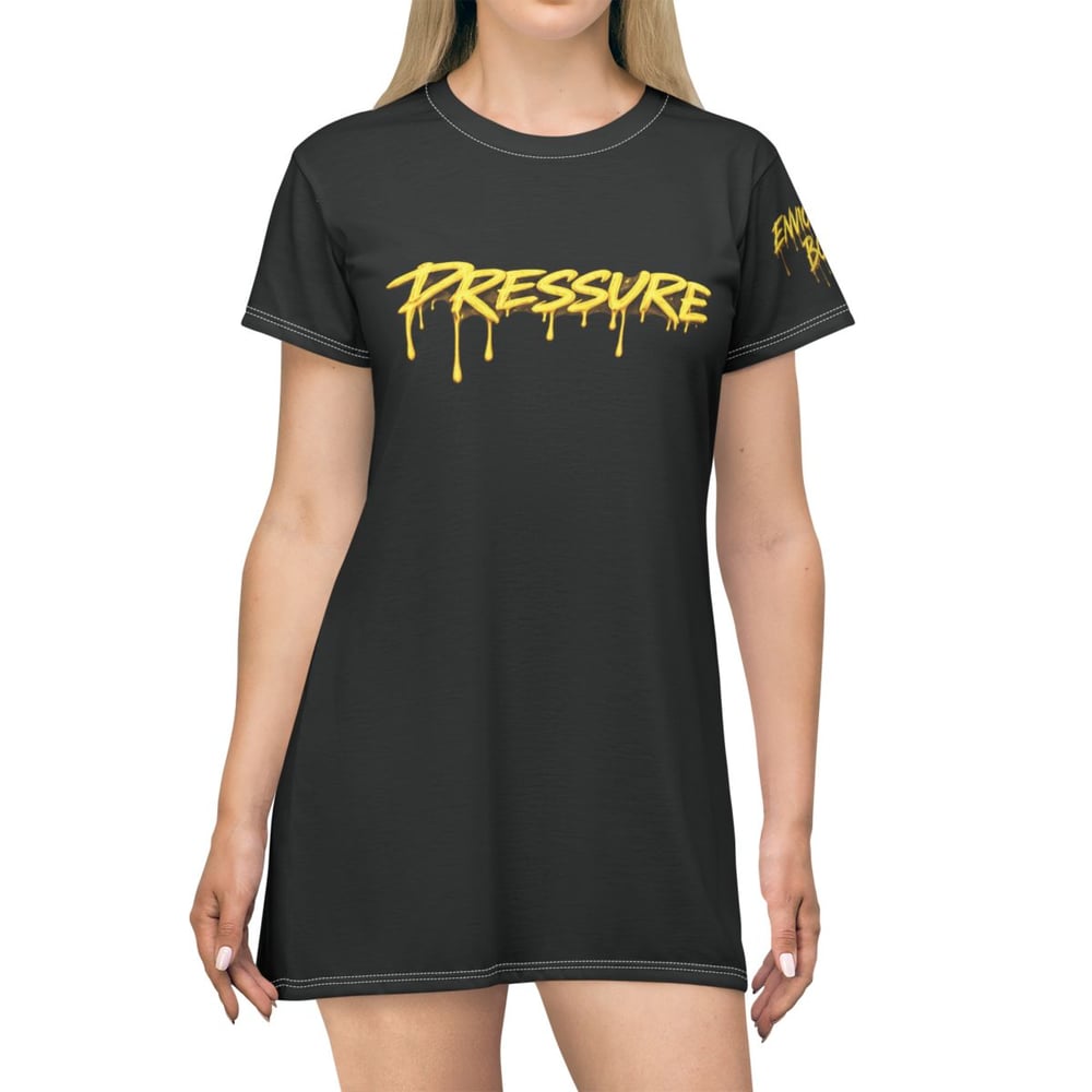 Image of Pressure Makes Diamonds T‑Shirt Dress — Streetwear Graphic Dress with Drip Logo-7ef2f3c9