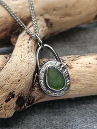 Image 4 of Ready to ship! Mens Necklace! Cornish green Seaglass in sterling silver oxidised pebble