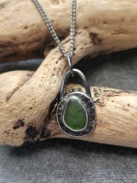 Image 6 of Ready to ship! Mens Necklace! Cornish green Seaglass in sterling silver oxidised pebble
