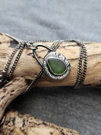 Image 3 of Ready to ship! Mens Necklace! Cornish green Seaglass in sterling silver oxidised pebble