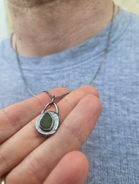 Image 9 of Ready to ship! Mens Necklace! Cornish green Seaglass in sterling silver oxidised pebble