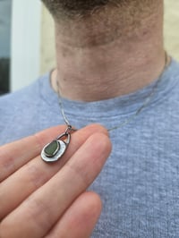 Image 1 of Ready to ship! Mens Necklace! Cornish green Seaglass in sterling silver oxidised pebble