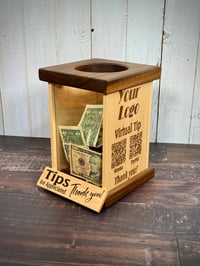 Image 1 of Tip Box - Collect Cash and Virtual Tip - Include your QR Code - Walnut and Maple