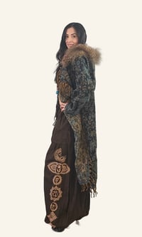 Image 5 of Blue Paisley Hooded Festival Coat – Acrylic Wool Wizard Cloak, Boho Fringe Jacket