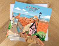 Aldeburgh Town Steps. Retro Travel Style Aldeburgh Greeting Card