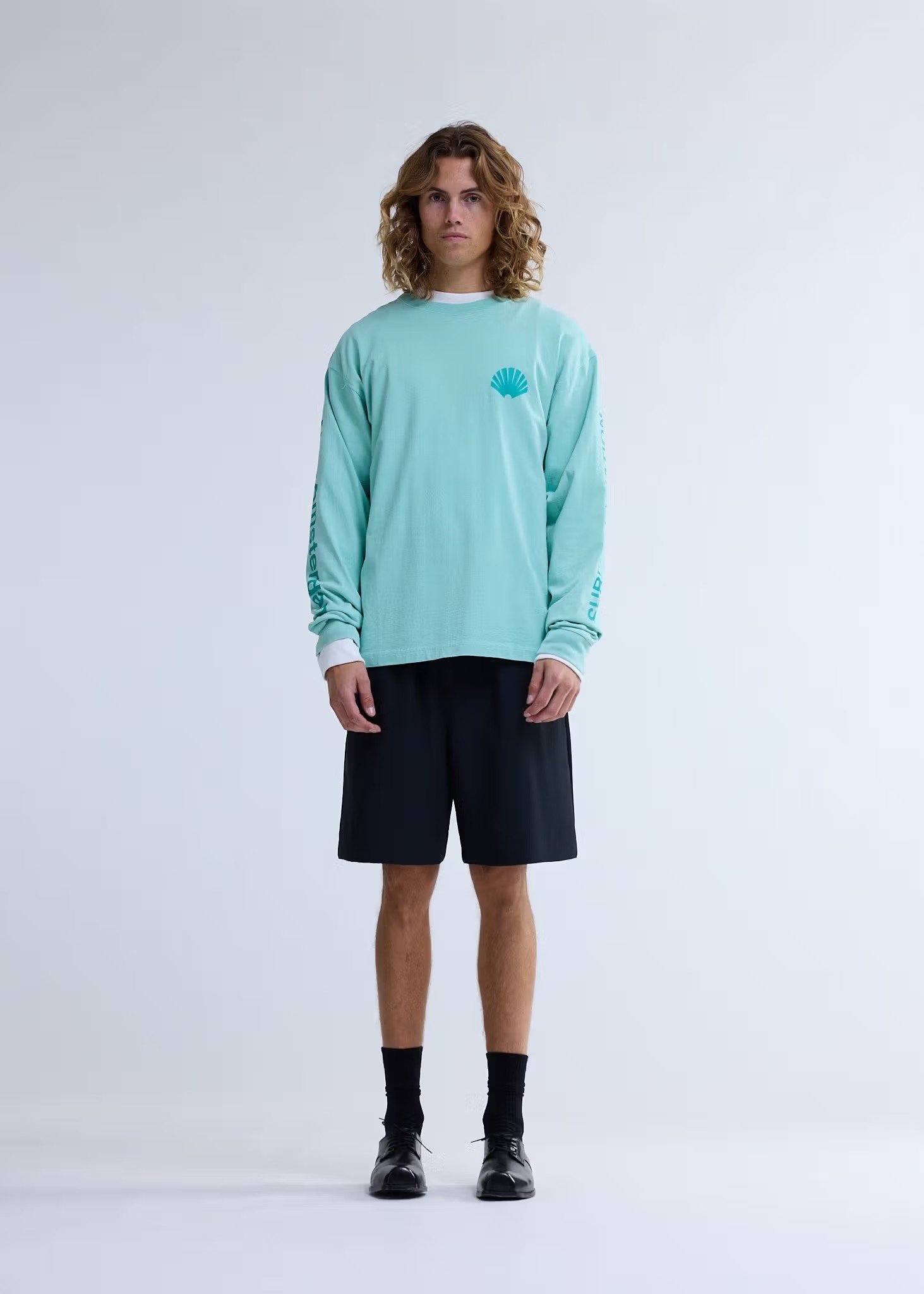 Image of NEW AMSTERDAM SURF ASSOCIATION LOGO LONGSLEEVE OCEAN WAVE/SEA GREEN