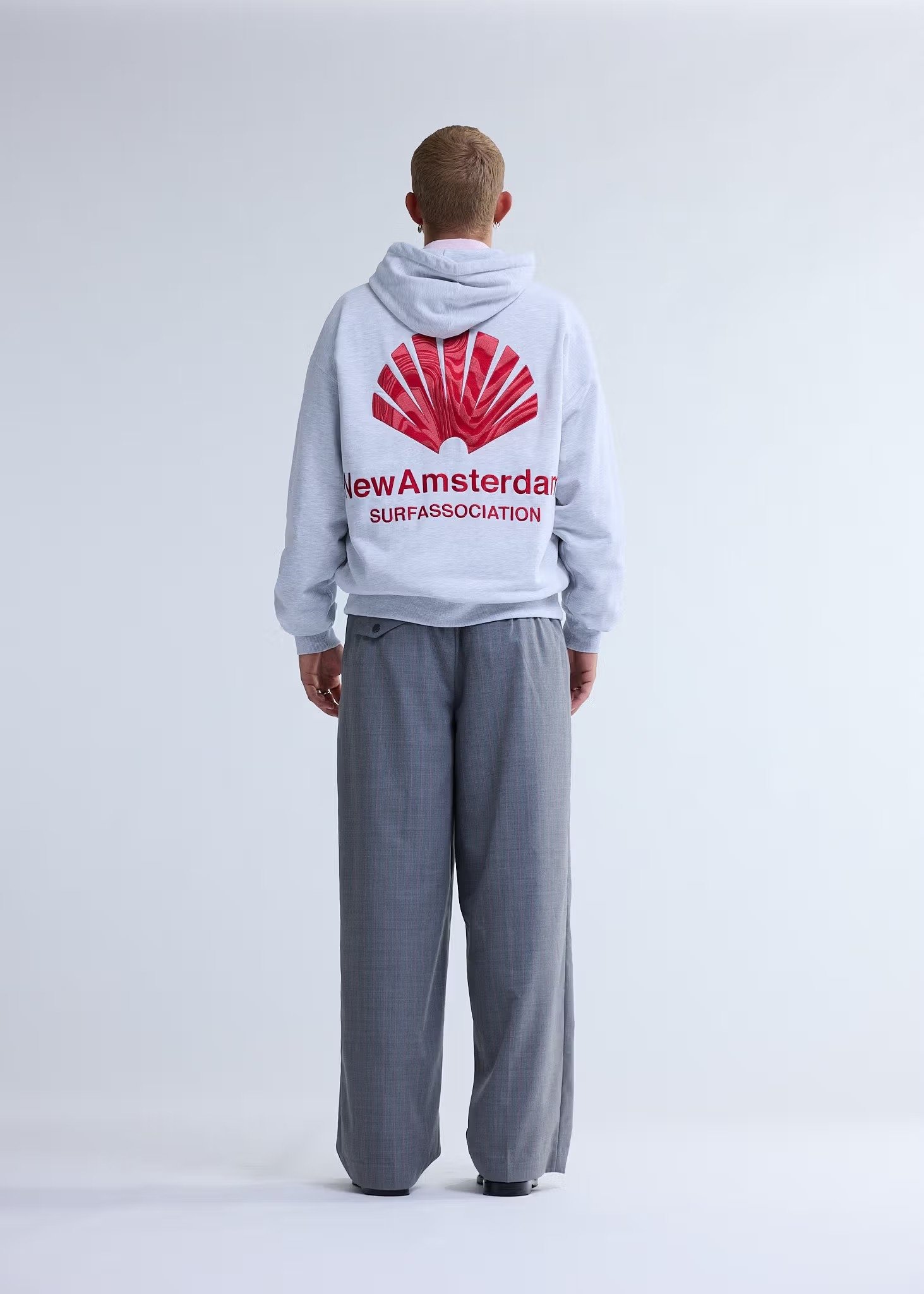 Image of NEW AMSTERDAM SURF ASSOCIATION LOGO HOODIE ASH/POPPY RED