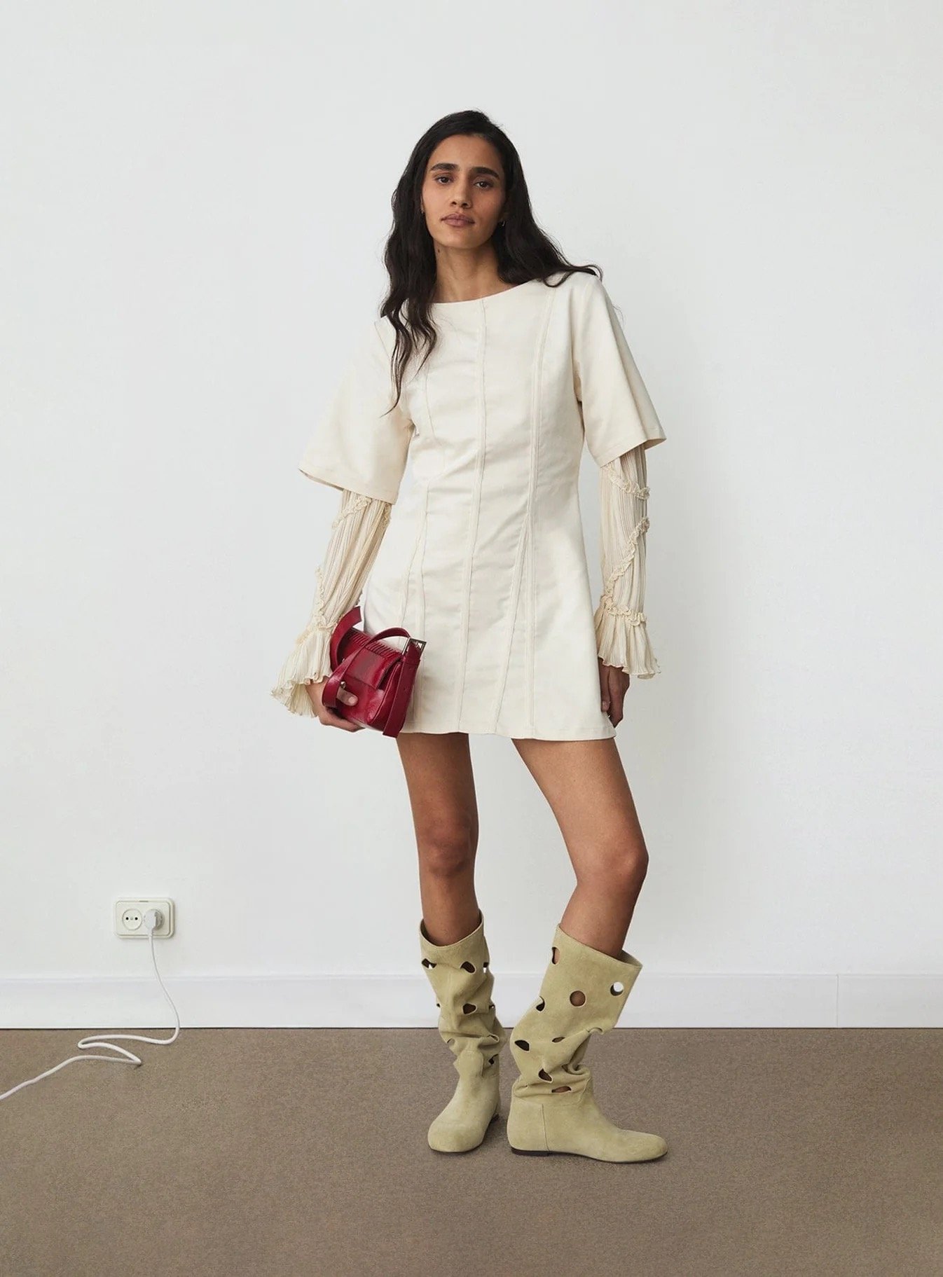 Image of LAAGAM PARADISE ROSETTE ECRU SHORT DRESS