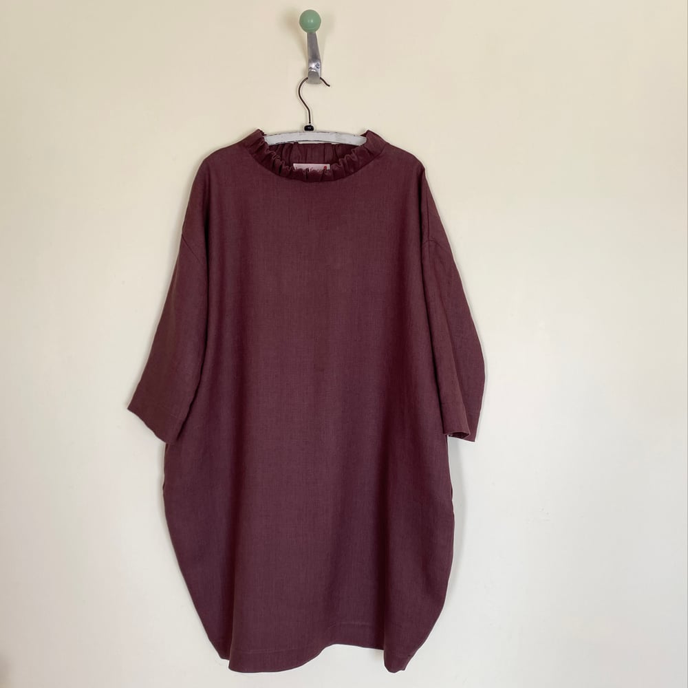 Image of Linen Ruched Neck Cocoon Dress